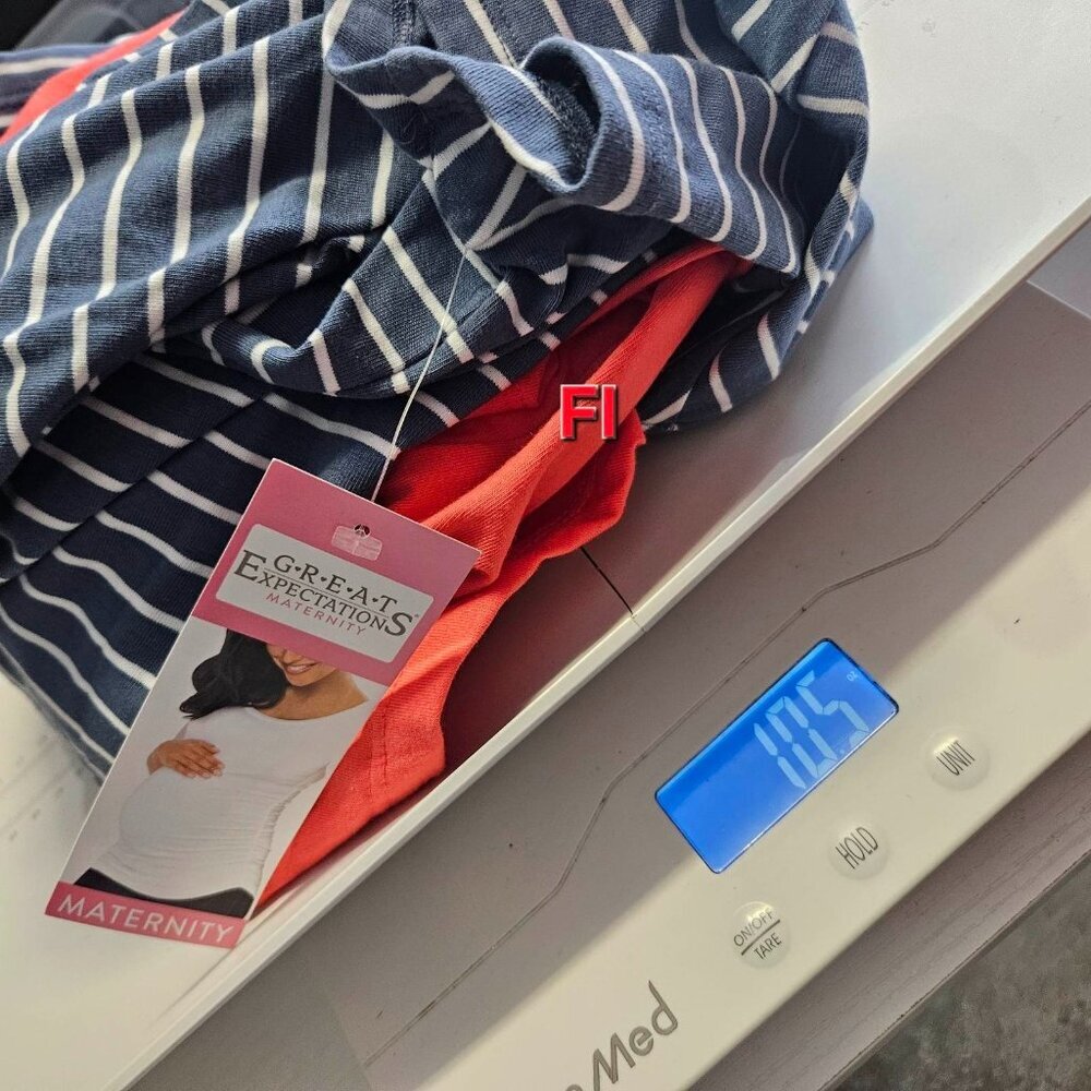 Set/2 Great Expectations Maternity T-Shirts Sz L Red Graphic & Blue Stripe NWT - Picture 8 of 8